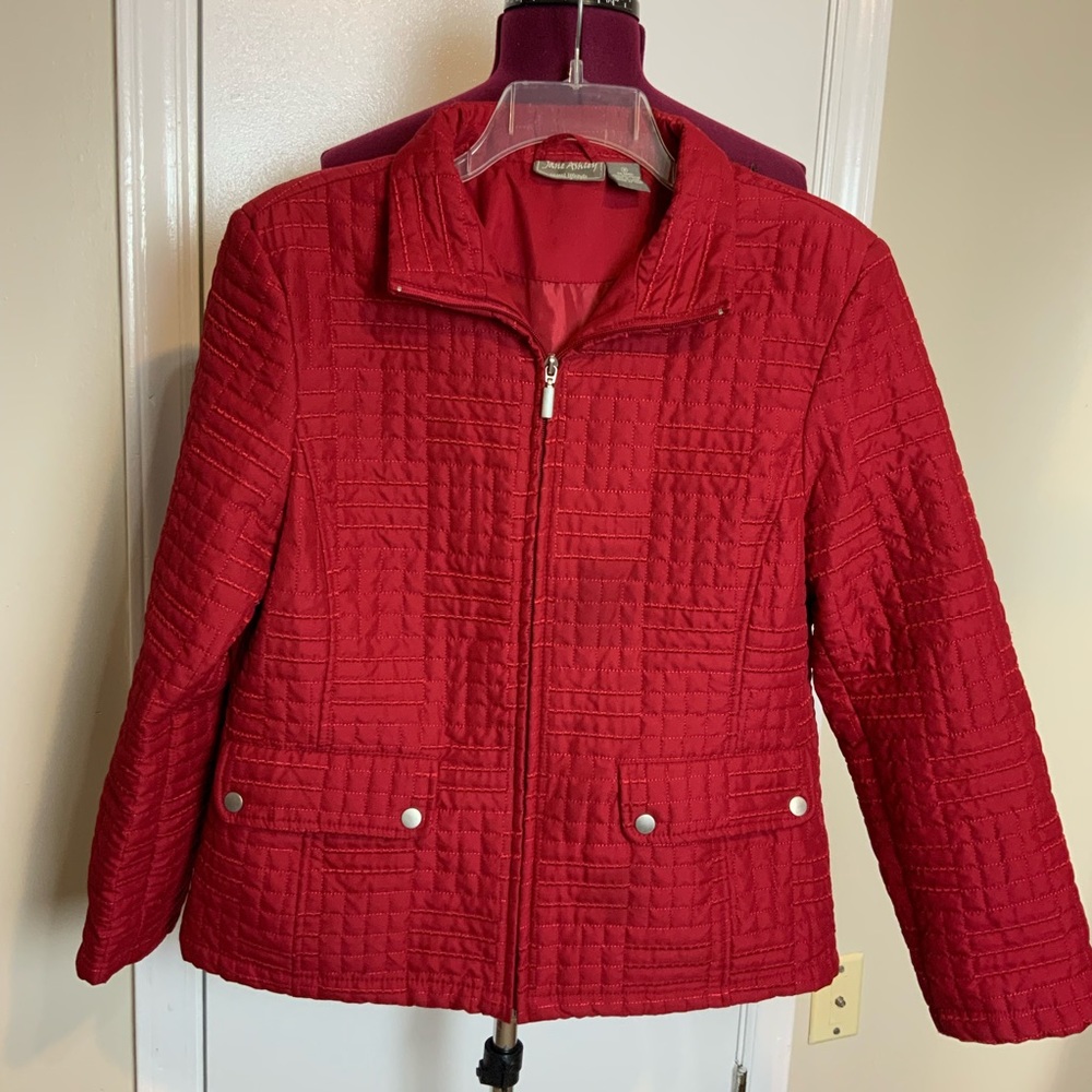 NWOT Jane Ashley Zip-Up Embroidered Quilted Red Blazer Jacket